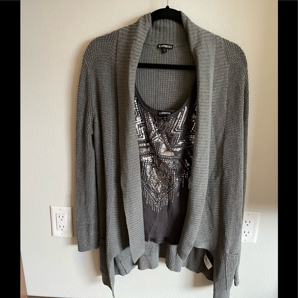 Express sequins tank and sweater gray sweater set. Size Large L